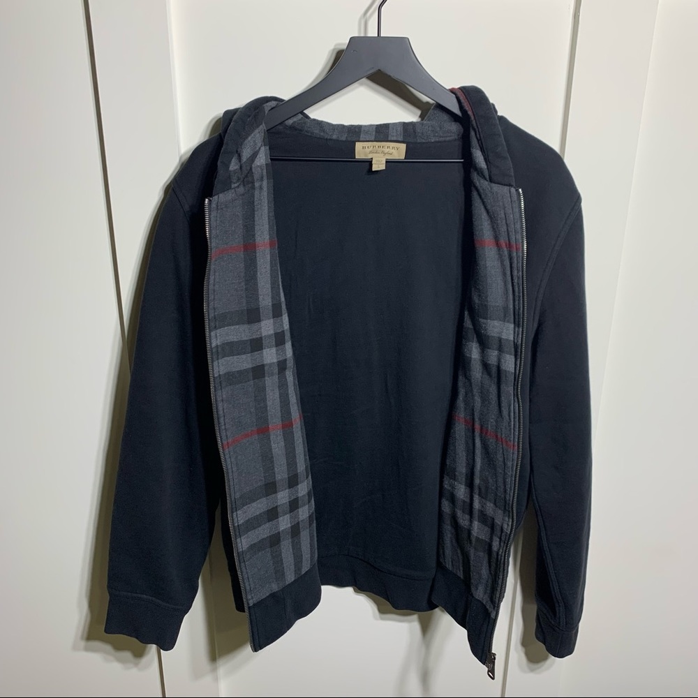 Authentic Burberry Plaid-lined Sweatshirt Hoodie, Black